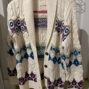 Lucky Brand Women's Cream Cardigan with Multicolor Patterns